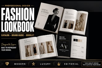 design fashion lookbook, clothing catalog, brand guide and canva brand booklet