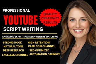 write youtube scripts for cash cow, automation and faceless channels