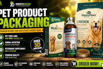 design quality pet product packaging pet food label and 3d mockup