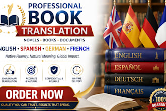 do book translation from english to spanish and from german to english