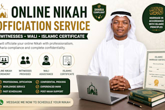 officiate your online nikah with witnesses, wali and islamic certificate