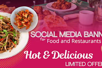 design promotional social media banners for food and restaurant marketing posts