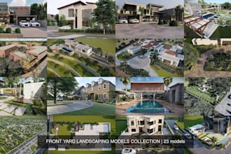 design realistic 3d landscape, backyard, front yard, garden and pool areas
