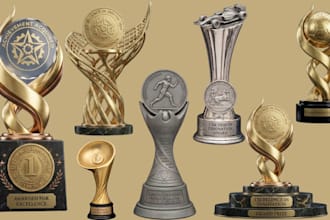 design custom 3d trophy award design and medal for 3d printing and rendering