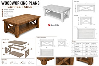 create woodworking plans, wooden furniture 3d models, and DIY project drawings