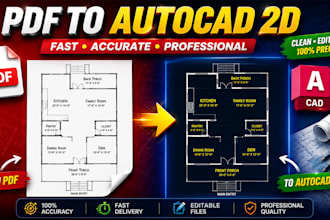convert PDF, sketch into autocad 2d floor plan