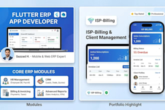 build a flutter erp app with HR, CRM, billing, and reports