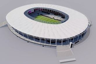create realistic 3d stadium, sports arena, gaming arena modeling and rendering
