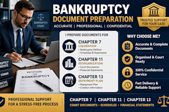 prepare chapter 7, chapter 11, chapter 13 bankruptcy documents and petitions