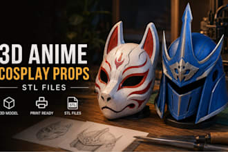 create 3d anime cosplay props, mask, helmet 3d model stl files for 3d printing