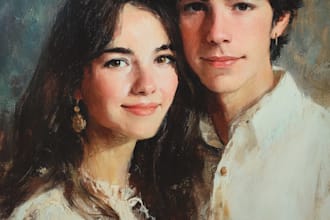 draw couple portrait for wedding illustration