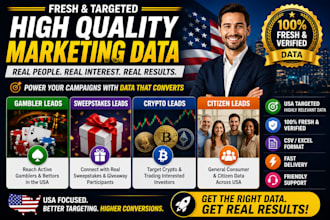 give fresh gambler leads, sweepstak leads, crypto leads, citizen leads