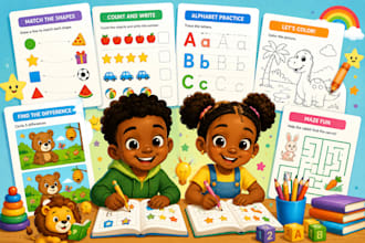create educational workbook and activity book illustrations