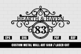 design custom metal wall art sign, dxf laser cut files
