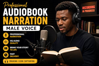 record your fiction, romance, sci fi audiobook with male deep voice