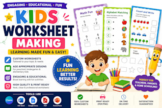 make work sheets for kids for all subjects