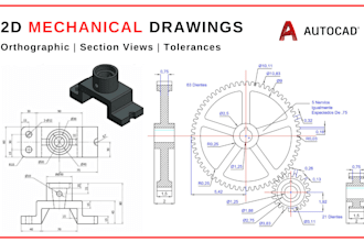 design 2d mechanical engineering drawings with orthographic and section views