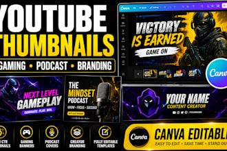 canva youtube thumbnail gaming banner podcast cover and creator branding templat