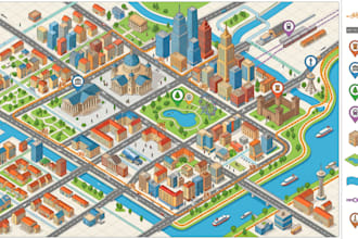 design isometric city maps for navigation direction label tourist bike routes