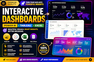 build interactive dashboards and reports in power bi, excel and tableau