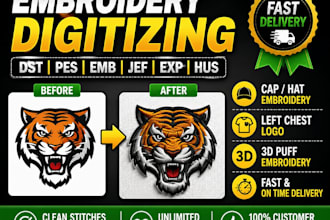 digitize image for embroidery, logo and patches in dst pes emb design fil