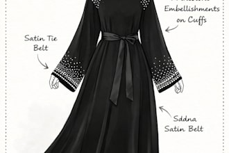 design professional abaya tech packs and modest fashion sketches