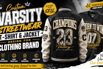design varsity streetwear t shirt and jacket for clothing brand