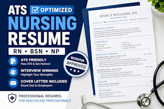 write an ats optimized nursing resume, CV and cover letter for rn, bsn and np
