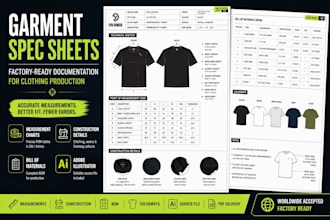 create garment spec sheets and measurement charts for manufacturers