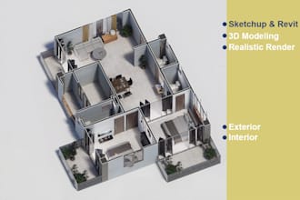 sketchup 3d modeling, photo realistic rendering, d5