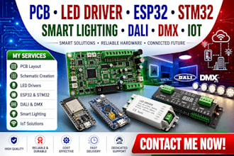 design pcb, led driver, esp32 stm32 smart lighting controller, dali dmx and iot