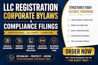 prepare llc registration corporate bylaws and compliance filings as an attorney