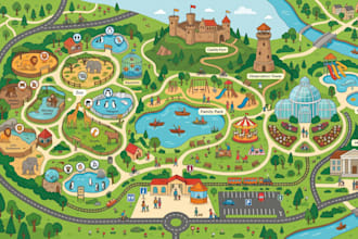 design zoo map, family park map, landmark map, site map and illustrated map