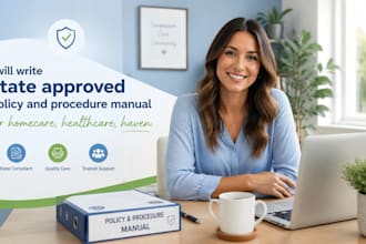 write state approved policy and procedure manual for homecare, healthcare, haven