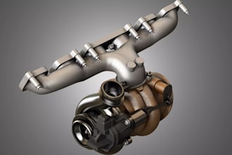 model 3d automotive parts, exhaust system, turbocharger, engine parts, cad model