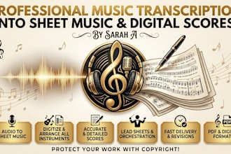 transcribe music audio to sheet music, lead sheet, piano score, and notation
