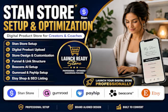 setup stan store, gumroad, payhip, beacons ai, whop, kofi, etsy shop
