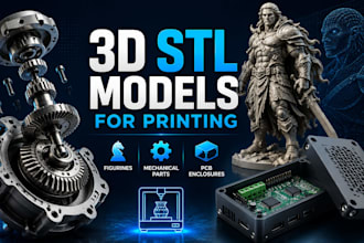 design 3d printable stl models, figurines, mechanical part, custom pcb enclosure