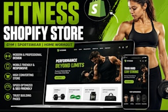 do gym website, fitness shopify store sportswear website and home workout store
