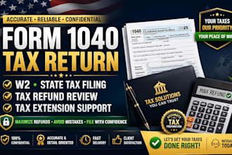 do form 1040 tax return, w2, state tax filing, tax refund review, tax extension