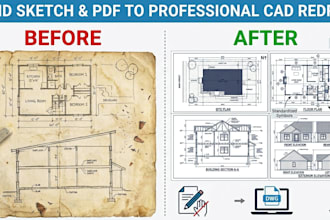 redraw hand sketch, image or PDF to cad architectural plan