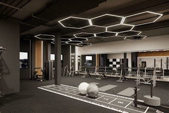 design commercial gym interior,yoga studio lighting,render health fitness center