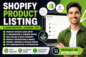 upload shopify products, manage cj dropshipping, zendrop and amazon PPC campaign