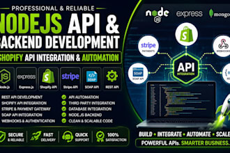 develop nodejs api and backend, shopify api integration and automation, soap api