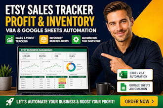 do etsy sales, profit tracker, inventory reorder, vba, google sheet automation