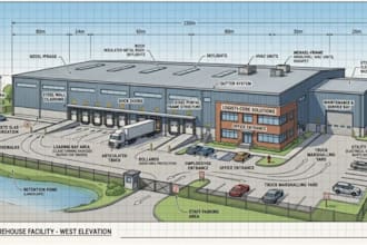 3d warehouse, industrial building design with structural frame analysis