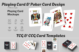 design custom card game box mockups, playing cards and tcg templates