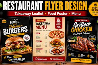 eye catching restaurant flyer, brochure, takeaway leaflet, food poster and menu