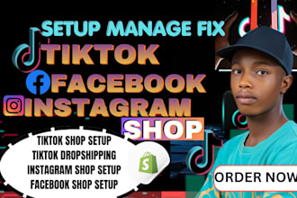 setup tiktok shop dropshipping, instagram shop, facebook shop for shopify store