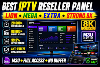 offer best reseller panel, lion ott, mega ott, extra ott, strong8k with m3u